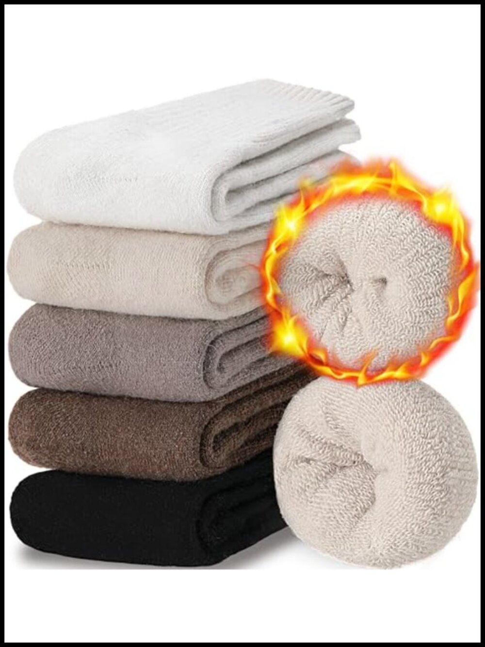 Merino Wool Boot Socks 5 Pairs Crew Thermal Hiking Winter